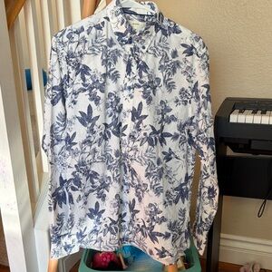 Men's Blue Floral Casual Button Down Shirt